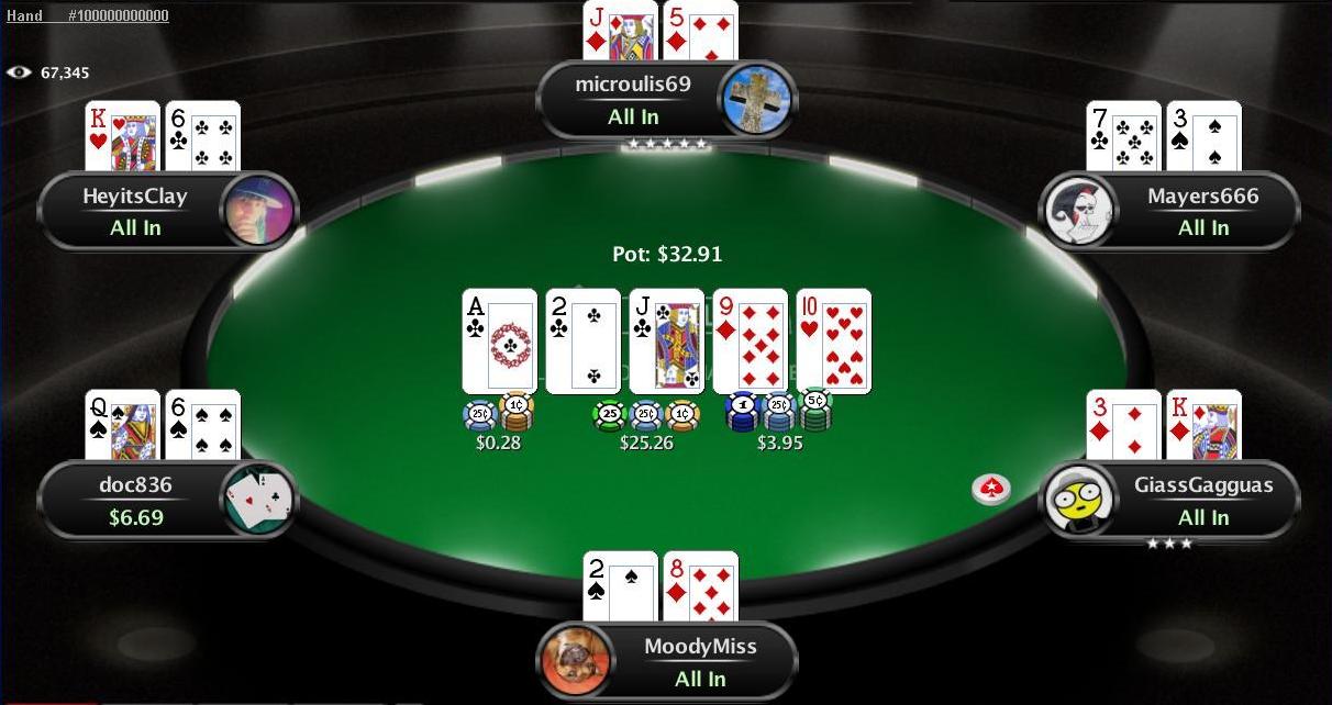 Imagen de la plataforma Pokerstars web mostrando una partida