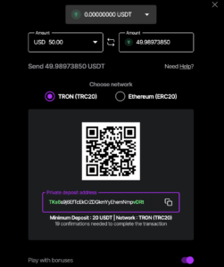 USDT deposit at just casino
