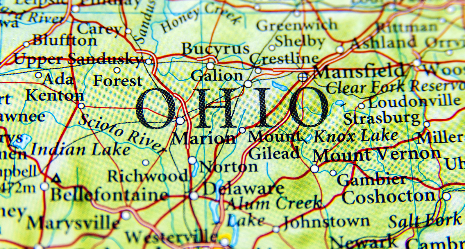 A picture of a map of Ohio