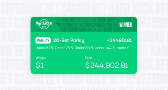 A picture of a winning parlay ticket from Hard Rock Bet