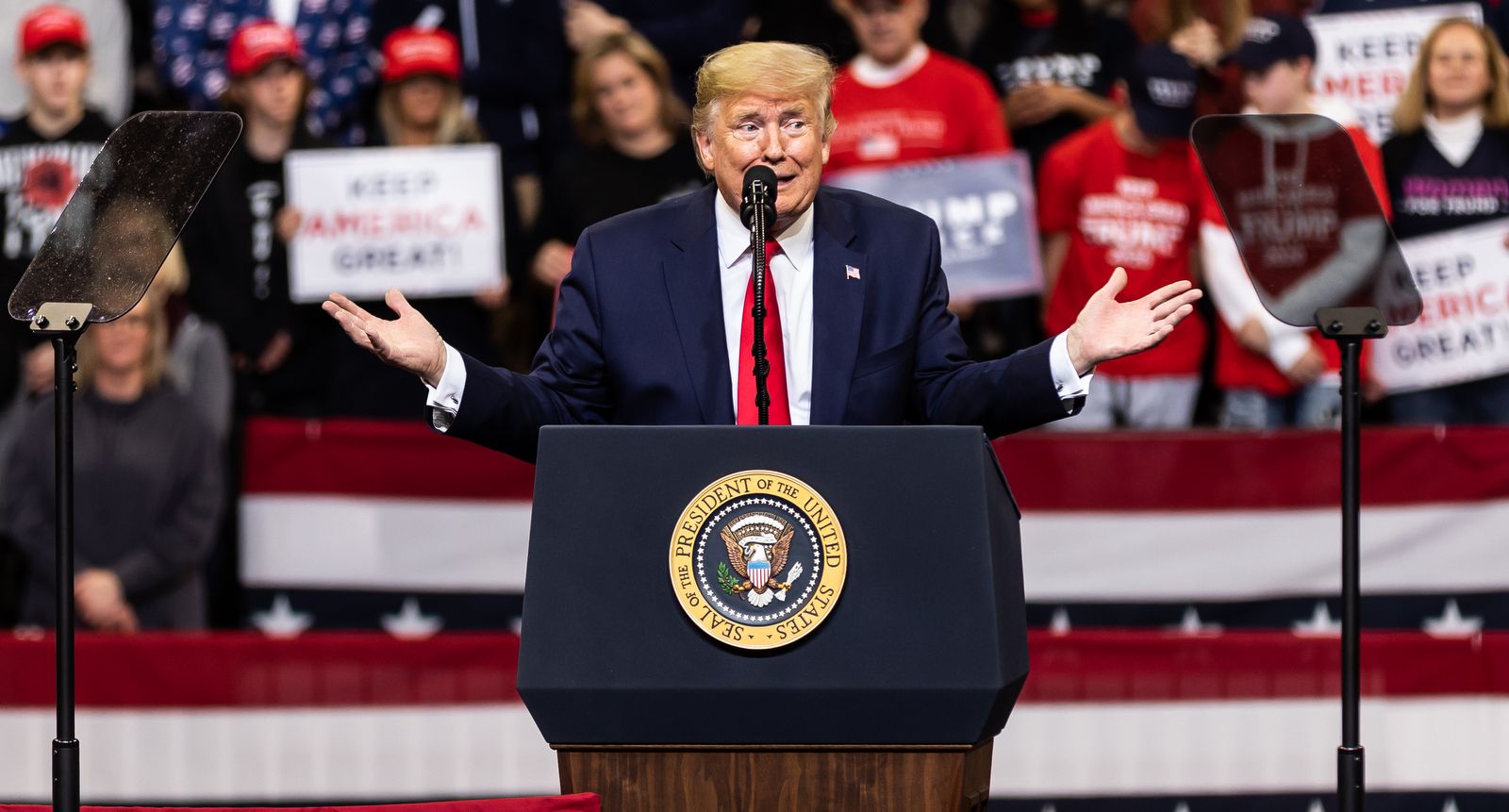 A picture of Donald Trump at a rally