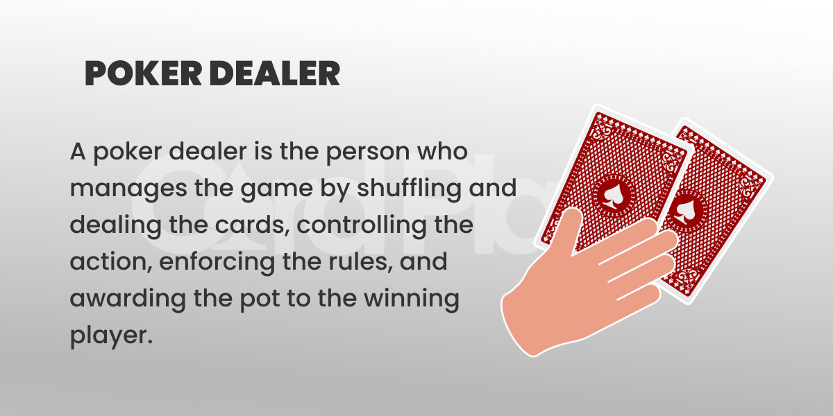 Poker dealer definition text with a hand holding two playing cards