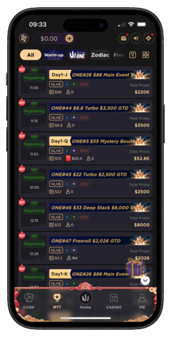 QQPoker Tournament Lobby