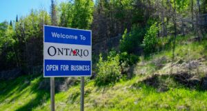 A "Welcome to Ontario" sign