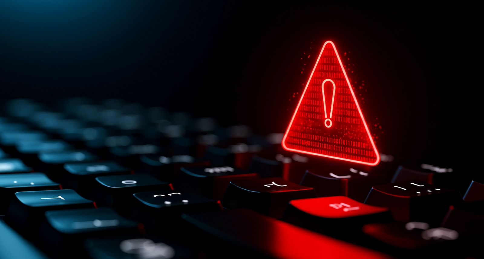 A picture of a warning sign on a keyboard