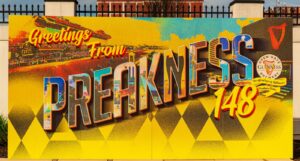 A picture of a sign advertising the Preakness Stakes