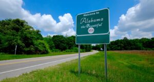 A picture of a Welcome to Alabama sign