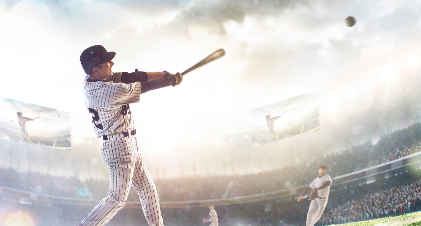 A picture of a baseball player hitting a home run