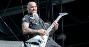 A picture of Scott Ian on stage during an Anthrax show