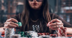 A picture of a girl playing poker