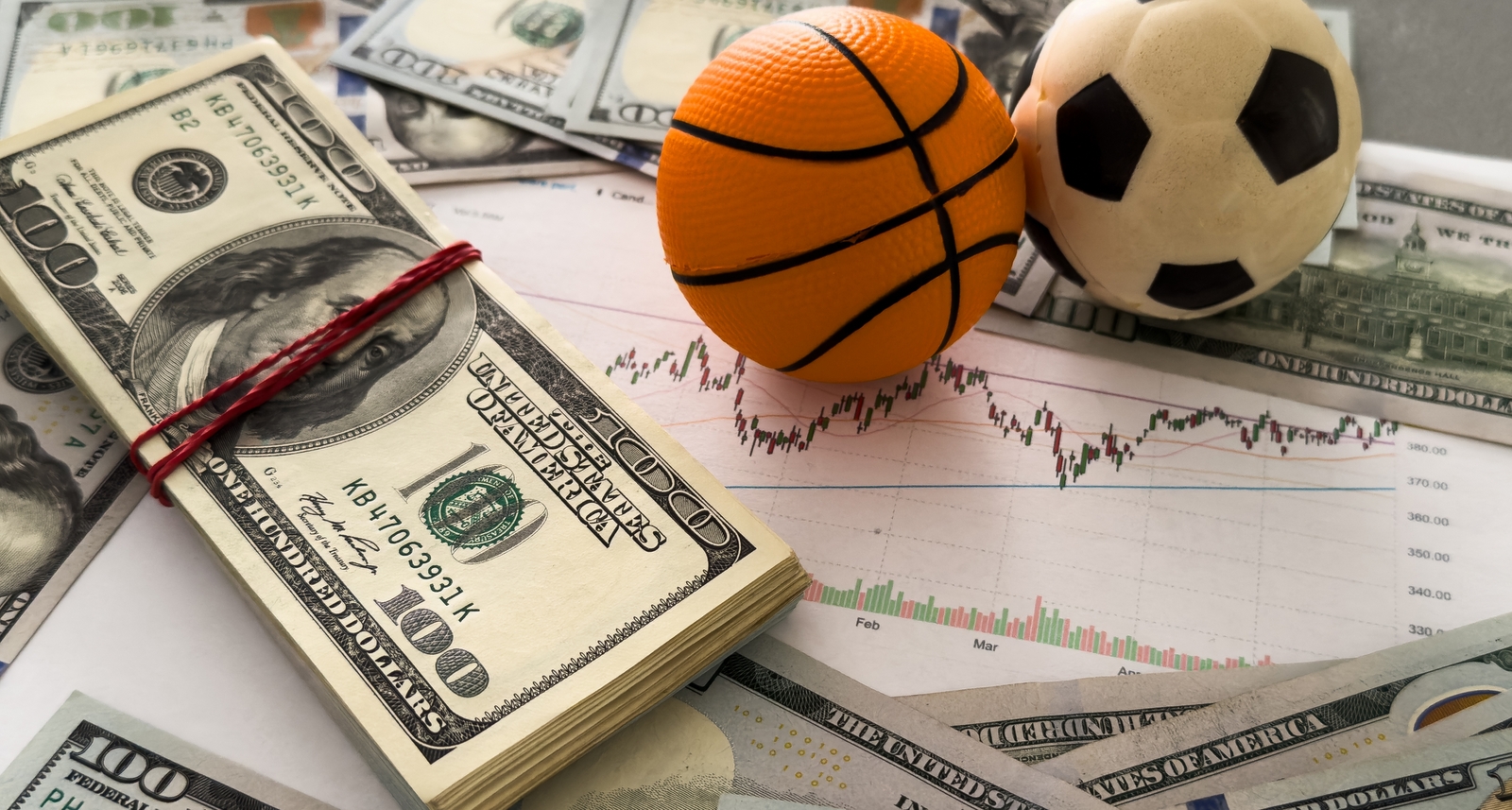 A picture of a basketball and money
