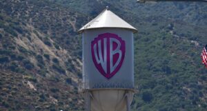 A picture of the Warner Brothers logo on a water tower